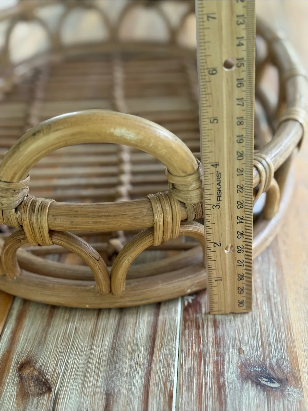 Vintage Woven Rattan Bamboo Serving Basket Tray - Natural Brown 16”